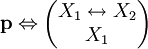 \mathbf p\Leftrightarrow\begin{pmatrix}X_1\leftrightarrow X_2\\X_1\end{pmatrix}