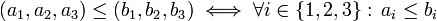 \left(a_{1},a_{2},a_{3}\right)\leq\left(b_{1},b_{2},b_{3}\right)\iff\forall i\in\left\{ 1,2,3\right\} :\,a_{i}\leq b_{i}