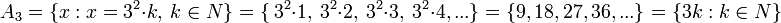 A_3=\{x:x=3^2\cdot k,\ k\in N\}=\{\ 3^2\cdot 1,\ 3^2\cdot 2,\ 3^2\cdot 3,\ 3^2\cdot 4,...\}=\{9,18,27,36,...\}=\{3k:k\in N\}