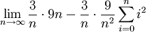 \lim_{n\to\infty}\frac3n\cdot9n-\frac3n\cdot\frac9{n^2}\sum_{i=0}^n i^2