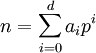 n=\sum_{i=0}^d a_ip^i