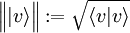 \Big\||v\rangle\Big\|:=\sqrt{\langle v|v\rangle}