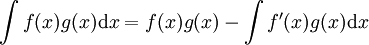 \int f(x)g(x)\mathrm dx=f(x)g(x)-\int f'(x)g(x)\mathrm dx