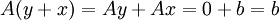 A(y+x)=Ay+Ax=0+b=b