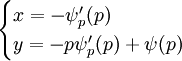 \begin{cases}x=-\psi_p'(p)\\y=-p\psi_p'(p)+\psi(p)\end{cases}