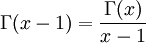 \Gamma(x-1)=\frac{\Gamma(x)}{x-1}