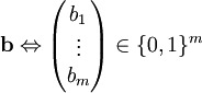 \mathbf b\Leftrightarrow\begin{pmatrix}b_1\\\vdots\\b_m\end{pmatrix}\in\{0,1\}^m