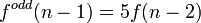 f^{odd}(n-1)=5f(n-2)