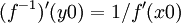 (f^{-1})'(y0)=1/f'(x0)