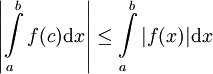 \left|\int\limits_a^b f(c)\mathrm dx\right|\le\int\limits_a^b|f(x)|\mathrm dx