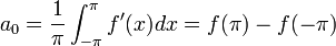 a_0=\frac{1}{\pi}\int_{-\pi}^{\pi}f'(x)dx= f(\pi)-f(-\pi)