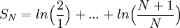 S_N=ln\Big(\frac{2}{1}\Big)+...+ln\Big(\frac{N+1}{N}\Big)